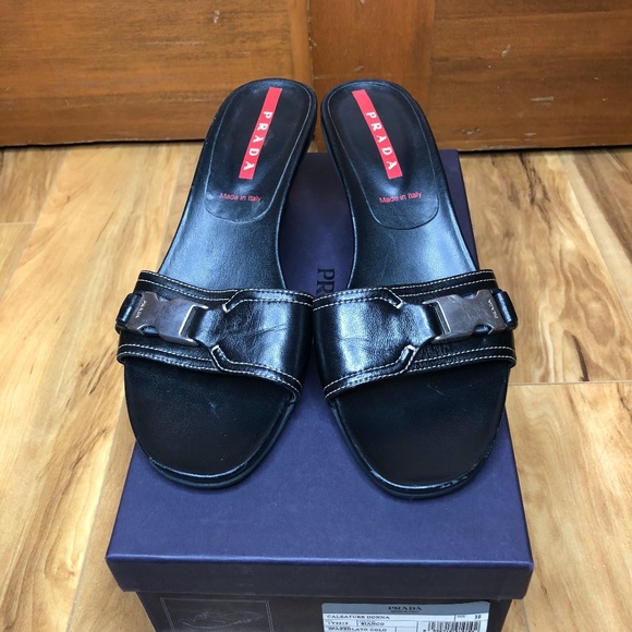 Prada Black Leather Mules - Picture 3 of 9